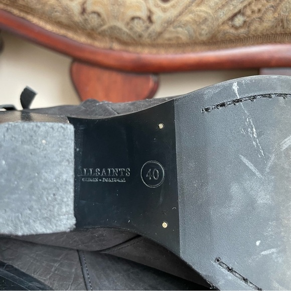 All Saints Black Embossed Leather Jonas Strap Booties Ankle Boots Heels Size 9 - Picture 11 of 13